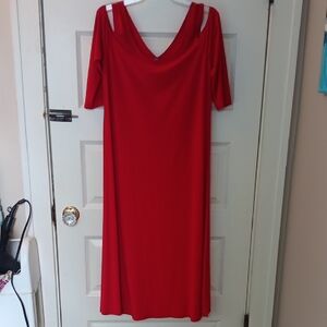 Last Tango Vibrant Red 3/4 Sleeve Cut Out Shoulder V Back Dress Sz S